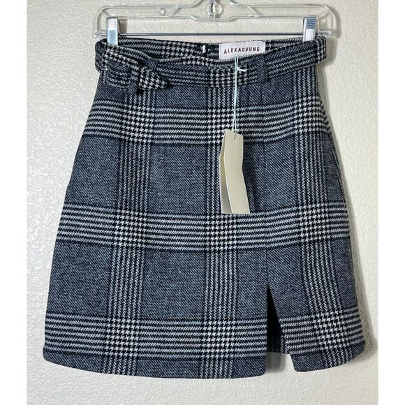 NWT Alexa Chung Split Mini Skirt Black White Checkered Brushed Wool Size 6 - Picture 1 of 10